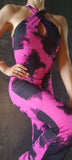 Elegant Jumpsuit Cross - Fuchsia print