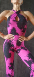 Elegant Jumpsuit Cross - Fuchsia print