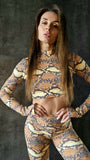 Set Long Top Crop Versatile - Snake Print - Leggings and Top