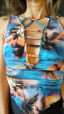 Overall Pyramid - tropical print + black