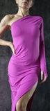 One shoulder elegant dress with shorts - Fuchsia