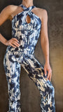 Elegant Jumpsuit Cross - Blue&white stripes print