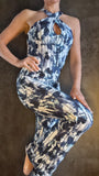 Elegant Jumpsuit Cross - Blue&white stripes print