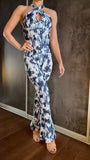 Elegant Jumpsuit Cross - Blue&white stripes print