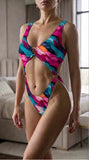 Bikini Style Bodysuit with ring - Feathers print