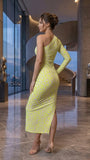 One shoulder elegant dress - Yellow Animal