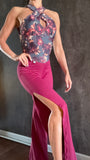 Elegant Jumpsuit Cross split - Bordo & flowers