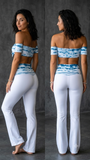 Set Charmosa Bell-trousers Lines - White & white&blue dyeing