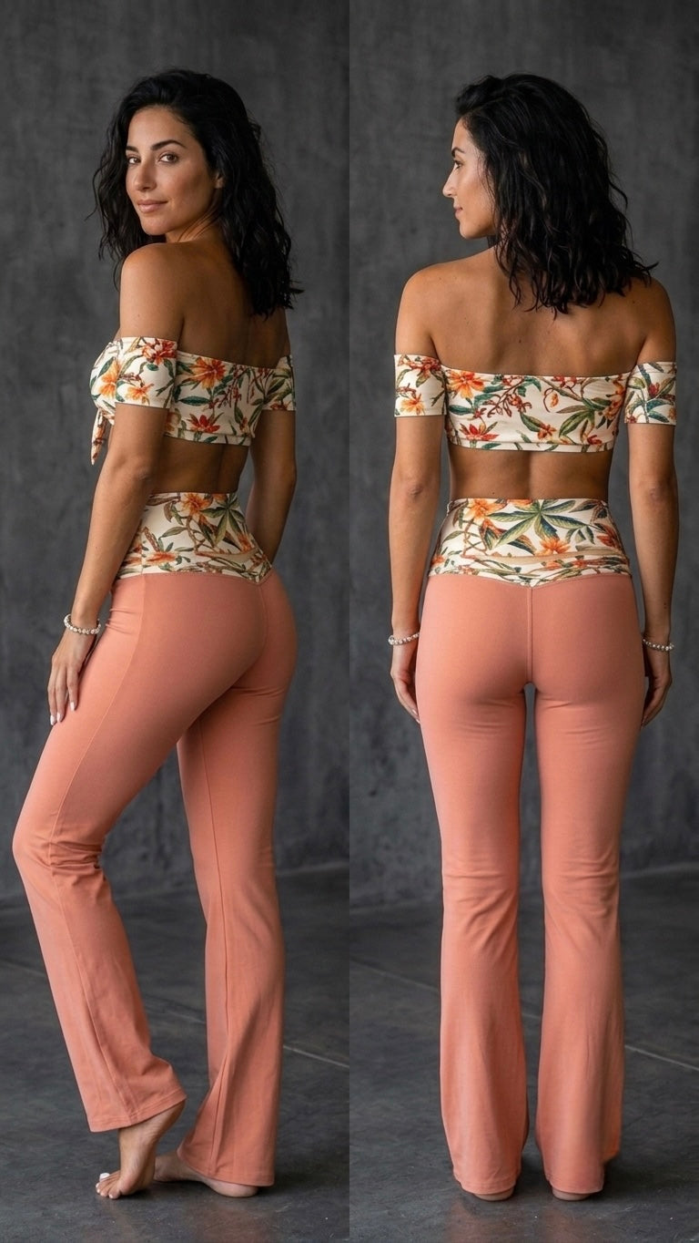 Set Charmosa Bell-trousers Lines - Beige & flowers print