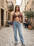 Bikini Style Bodysuit with ring long -  Abstract print