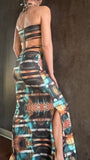 Malibu set - Halter Bra Top + High-Slit Maxi Skirt - exotic jungle